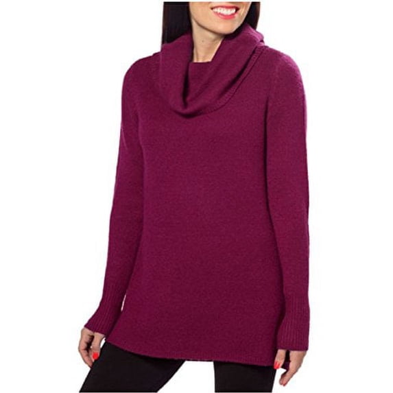 DKNY Jeans Womens Cowl Neck Sweater with Slight Hi-low Hem (Casis-Wine, XL)
