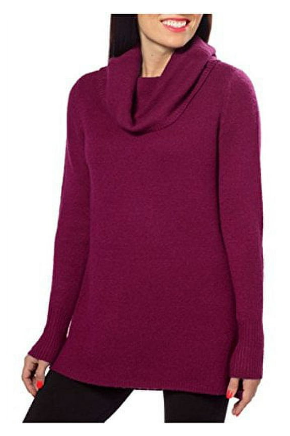 Jeans Womens Cowl Neck Sweater with Slight Hi-low Hem (Casis-Wine, XL)
