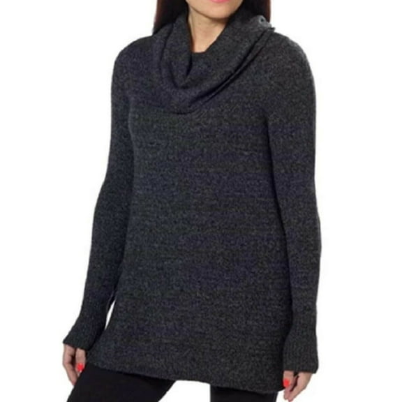 DKNY Jeans Womens Cowl Neck Tunic Pullover Sweater - Black Heather (L)