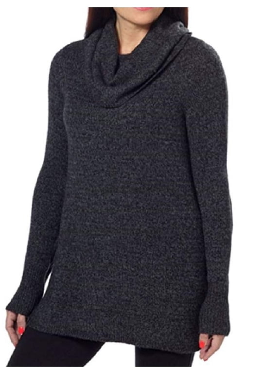 Jeans Womens Cowl Neck Tunic Pullover Sweater - Black Heather (S)