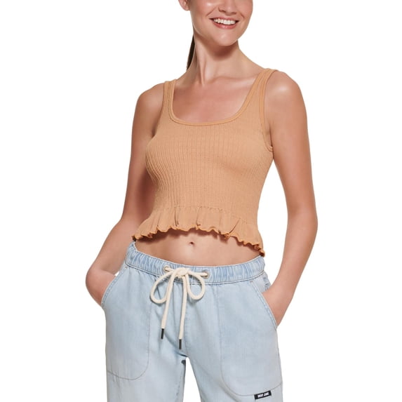 DKNY Jeans Womens Cropped Smocked Tank Top