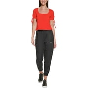 DKNY Jeans Womens Cropped Tied Sleeve T-Shirt Red Alert XL