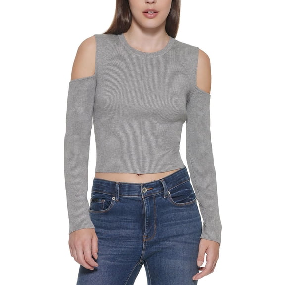 DKNY Jeans Womens Cut-Out Cotton Crewneck Sweater