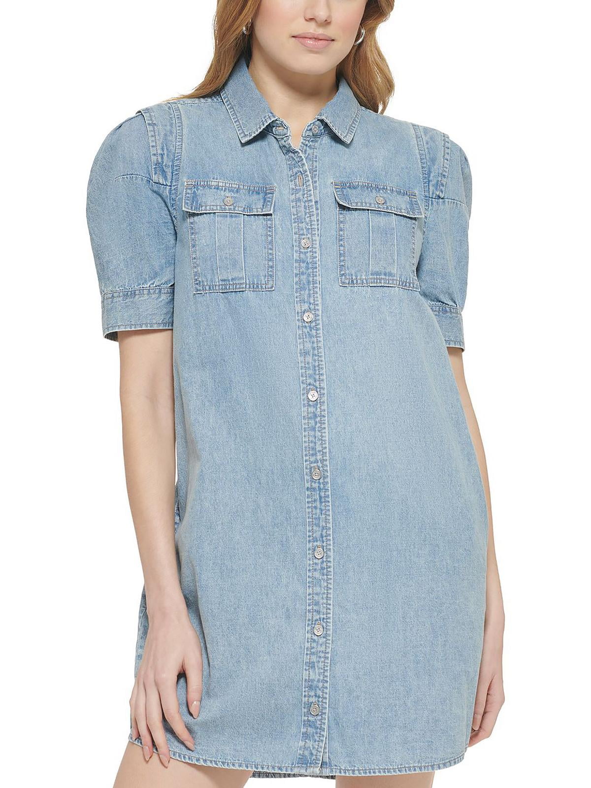 DKNY Jeans Womens Denim Short Shirtdress Blue XXS