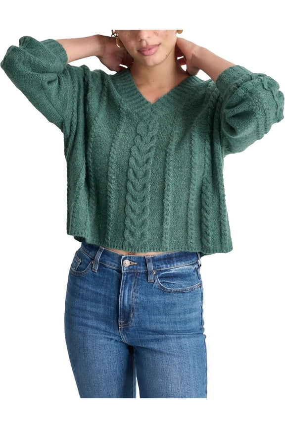 Jeans Womens Knit Cable Knit V-Neck Sweater