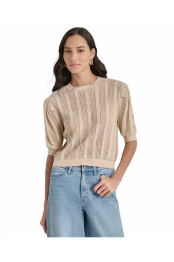 DKNY Jeans Womens Mixed Stitch Puff-Slee BURGUNDY L