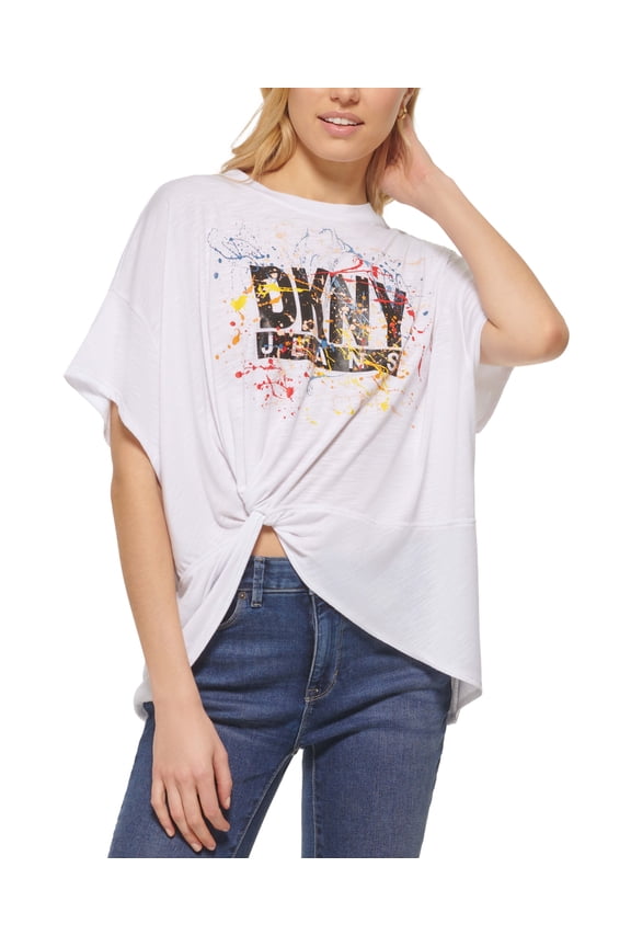Jeans Womens Paint Splatter Logo T-Shirt White Multi XL