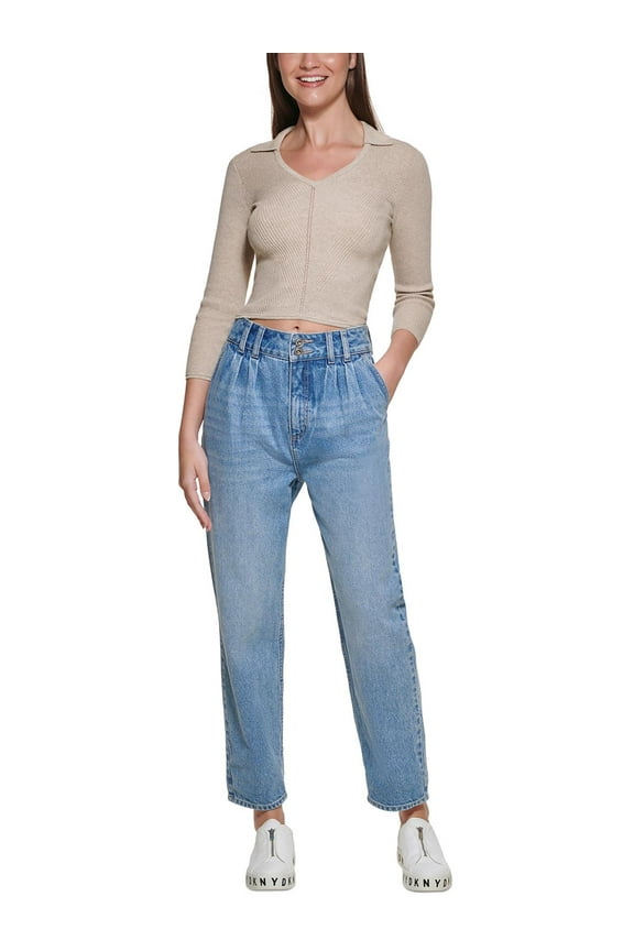 Jeans Womens Pleated High Waist Straight Leg Jeans