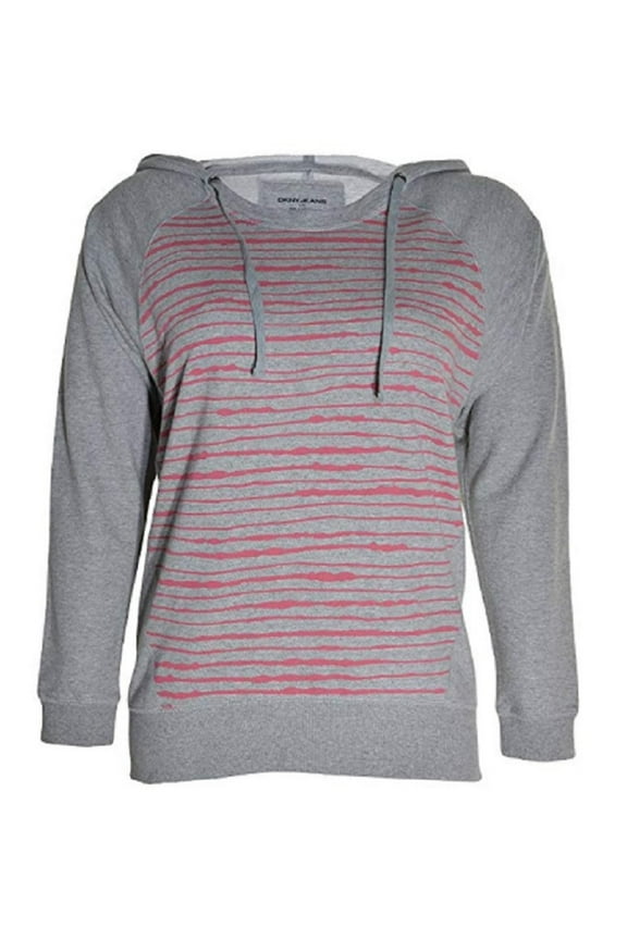 Jeans Womens Relaxed Fit Long Waisted Hoodie - Gray & Red (Medium)