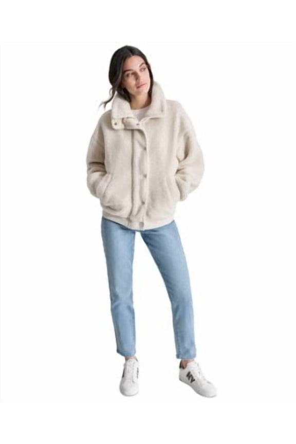 DKNY Jeans Womens Sherpa Fleece Bomber J EGGNOG XL