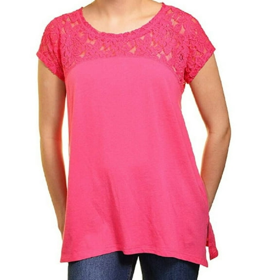 DKNY Jeans Womens Short Sleeve Lace Top - Hot Pink (M)