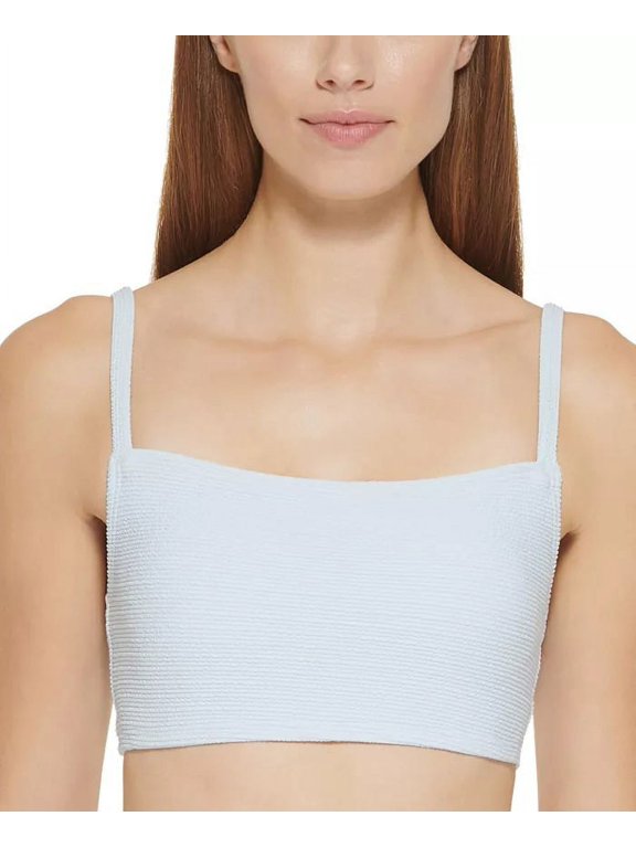 LIGHT BLUE Textured Bralette Bikini Swim Top, US 2X-Large