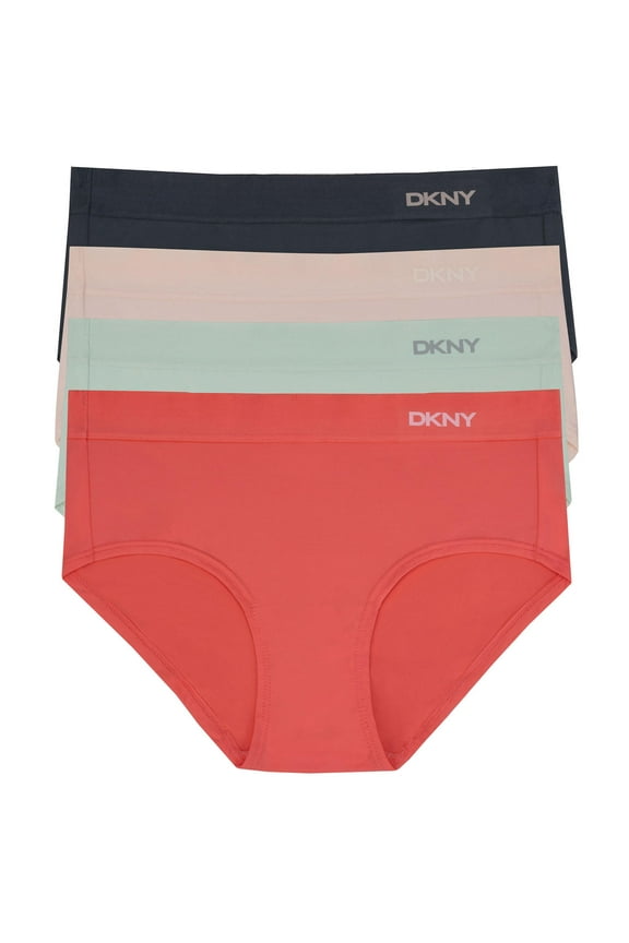 Ladies 4 Pack Microfiber Hipster, Size XL, Ink/Coral/Sage/Ballerina