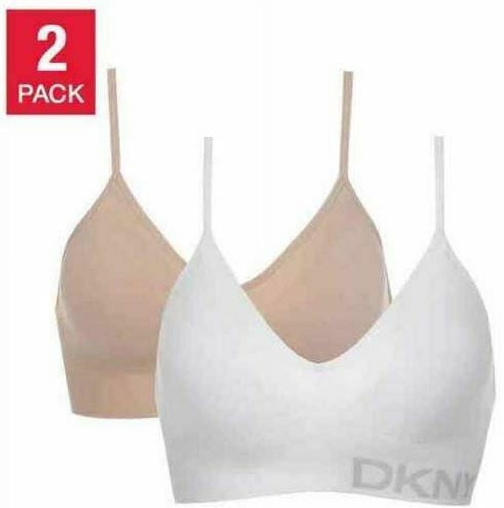 DKNY Ladies' Seamless Bralette with Adjustable Strap 2-Pack, White/Sand XL