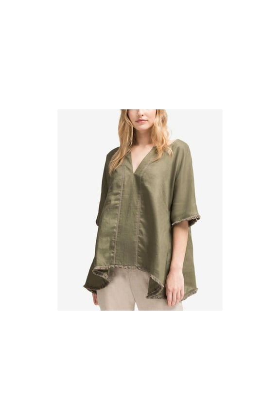 Linen Trapeze Top Bright Green XS