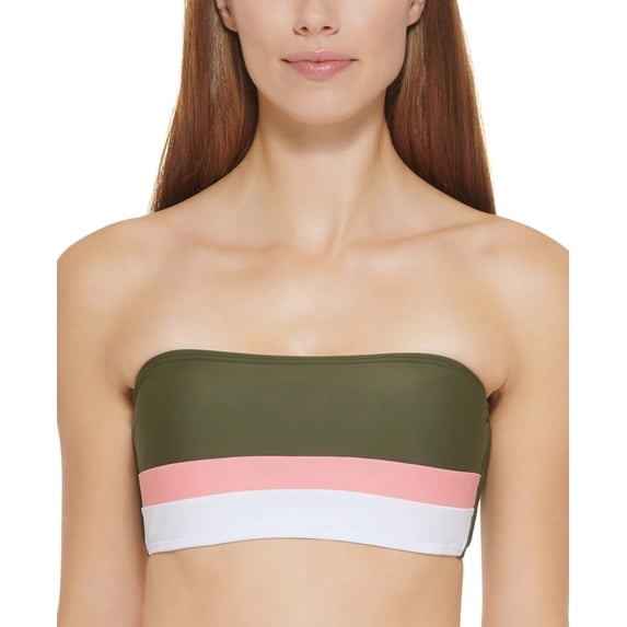 DKNY MOSS GREEN Colorblocked Bandeau Bikini Swim Top, US 2X-Large