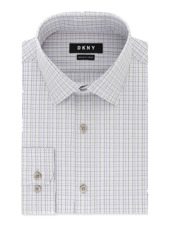 Men’s Classic/Regular Fit Stretch Check Dress Shirts, Purple Ash, 14.5X32-33