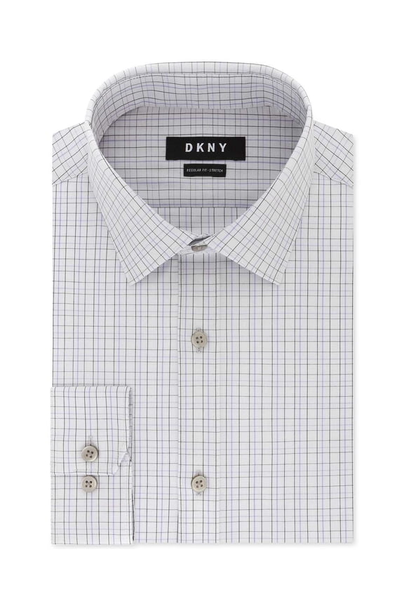 Men’s Classic/Regular Fit Stretch Check Dress Shirts, Purple Ash, 17.5X34-35