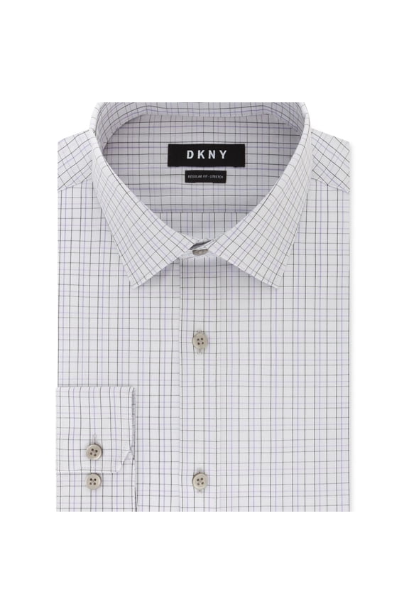 Mens Checked Button Down Dress Shirt, Purple, 17" Neck 34"-35" Sleeve
