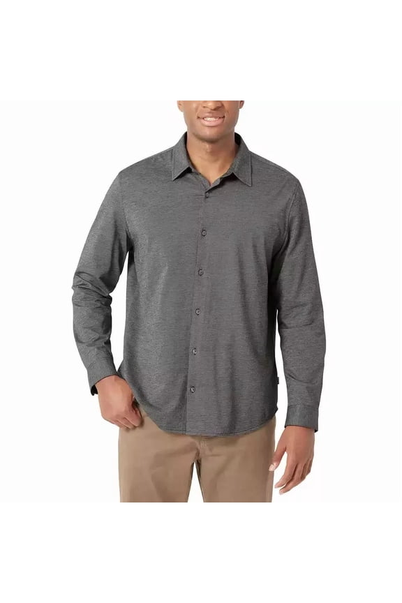 Men's Knit Button-Up Shirt, Light Gray, XL