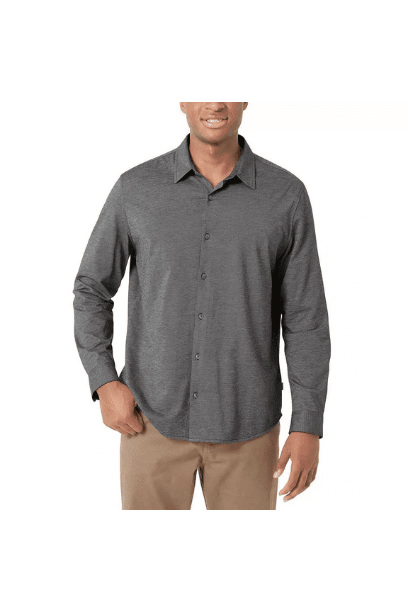 Men's Knit Long Sleeve Button Down Sport Shirt, Grey, Size 2XL