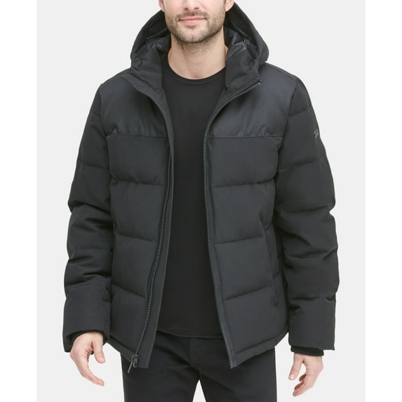 DKNY Men's Mixed Media Puffer Coat Black Size Medium