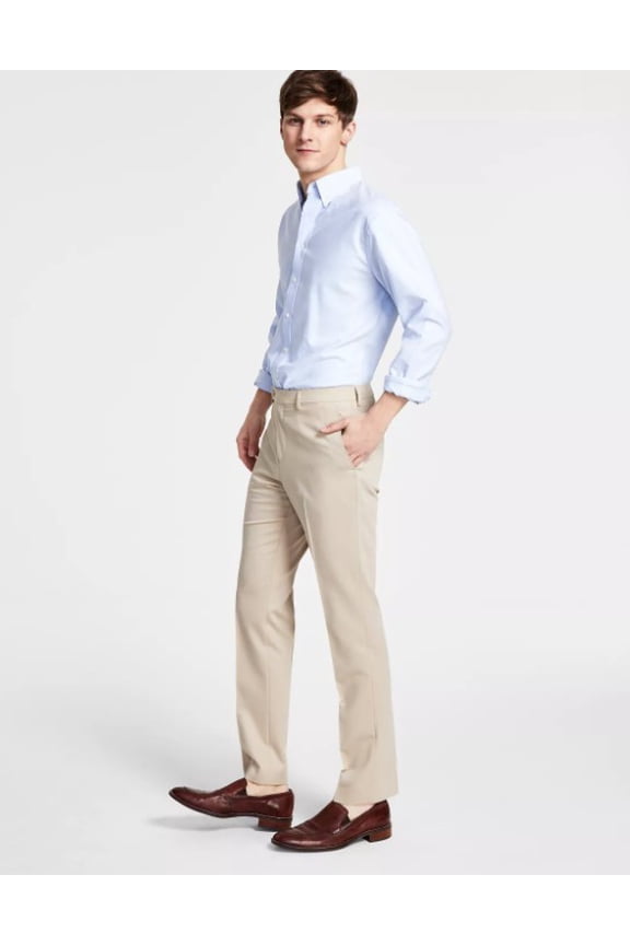 Mens Solid Dress Pants Slacks, Beige, 34W x 32L