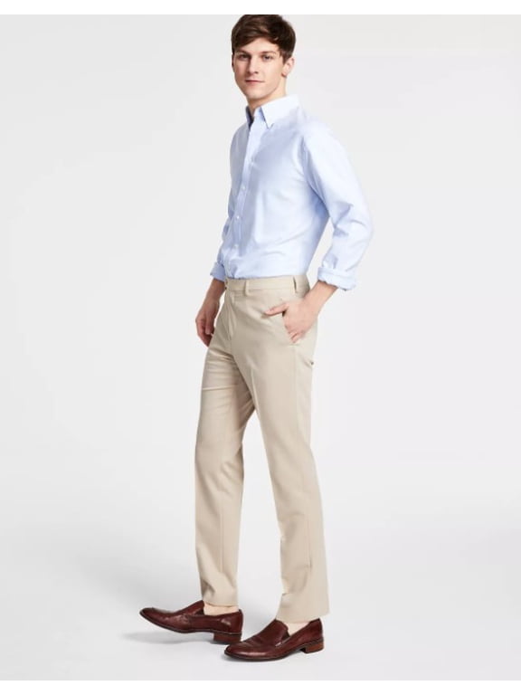 Mens Solid Dress Pants Slacks, Beige, 34W x 32L