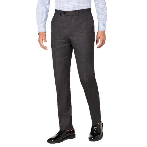 DKNY Men’s Modern-Fit Stretch Windowpane Suit Separate Pants (Charcoal/Navy, 32X32)