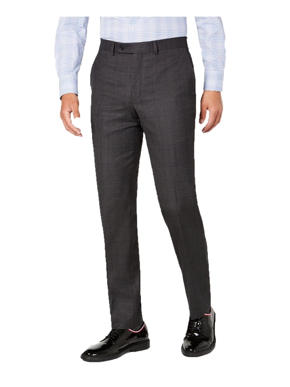 Men’s Modern-Fit Stretch Windowpane Suit Separate Pants (Charcoal/Navy, 32X32)