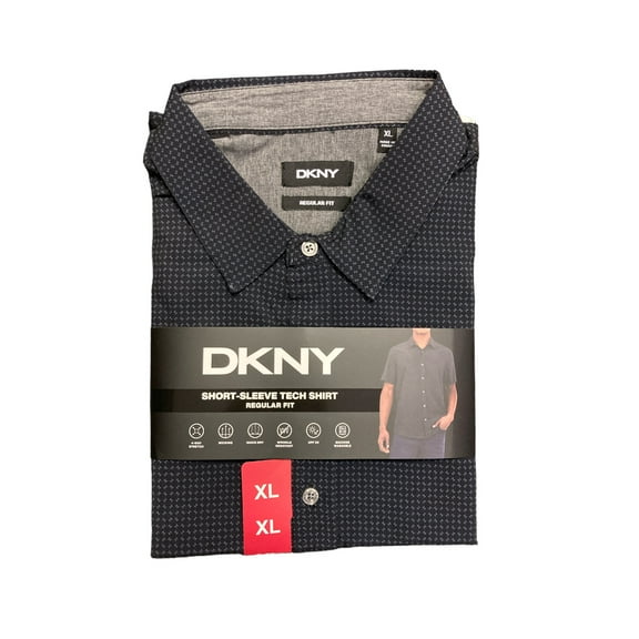 DKNY Men's Short Sleeve Quick Dry Regular Fit Tech Shirt (Caviar, S)