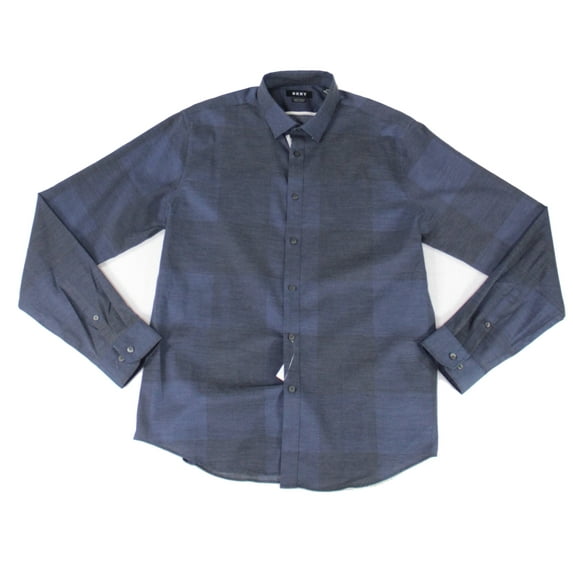 DKNY Men's Slim Fit Stretch Kaihara Denim Dress Shirt Blue Size XL