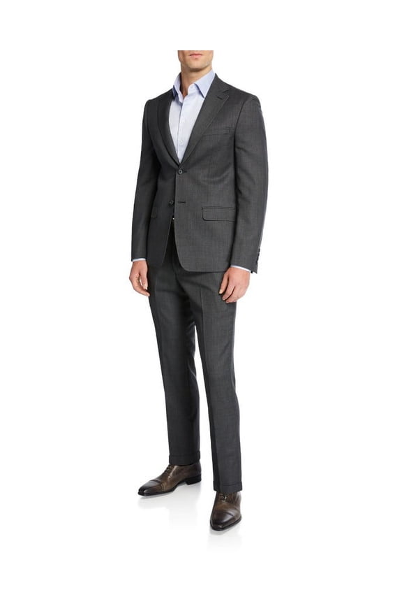 Men's Two-Piece Garment Wool Suit Blazer Pant Grey-Black Size 36Short 29W