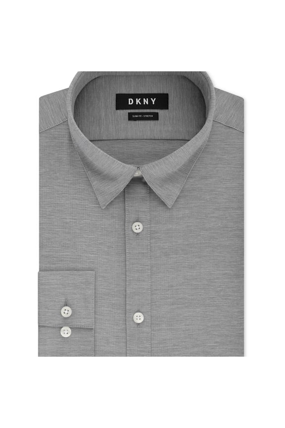 Mens Active Stretch Button Up Dress Shirt, Grey, 15" Neck 34"-35" Sleeve