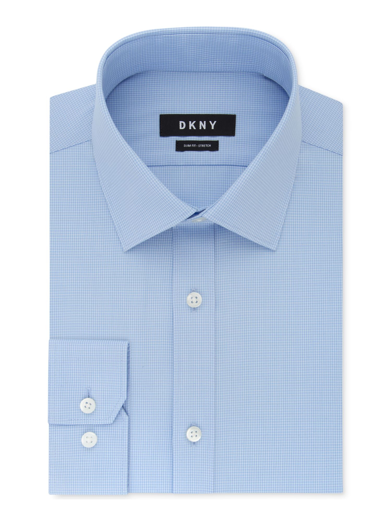DKNY Mens Blue Collared Slim Fit Stretch Dress Shirt L 34/35