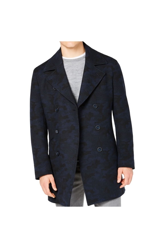 Mens Camouflage Overcoat Dress, Blue, 40 Short