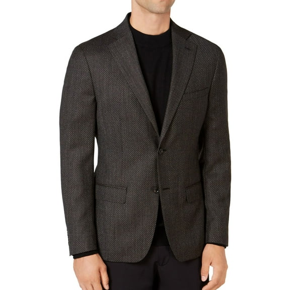 DKNY Mens Hudson Two Button Blazer Jacket, Brown, 46 Regular