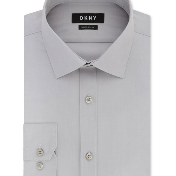 DKNY Mens Performance Button Down Dress Shirt, Grey, 17" Neck 34"-35" Sleeve