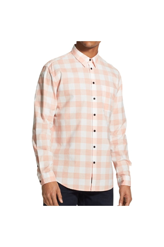 Mens Plaid Button Up Shirt, Orange, Small
