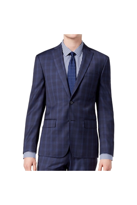 Mens Plaid Two Button Blazer Jacket, Blue, 40 Regular