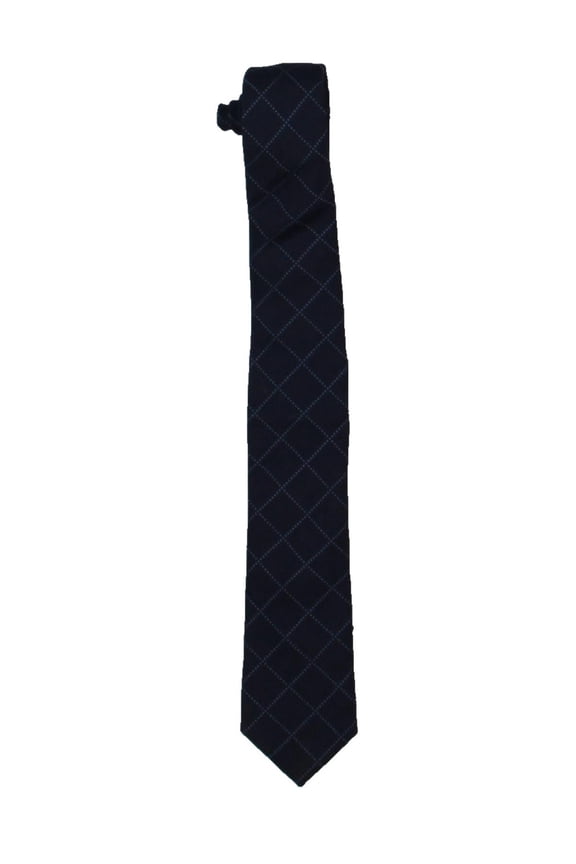 Mens Silk Blend Desaturated Check Neck Tie Navy O/S