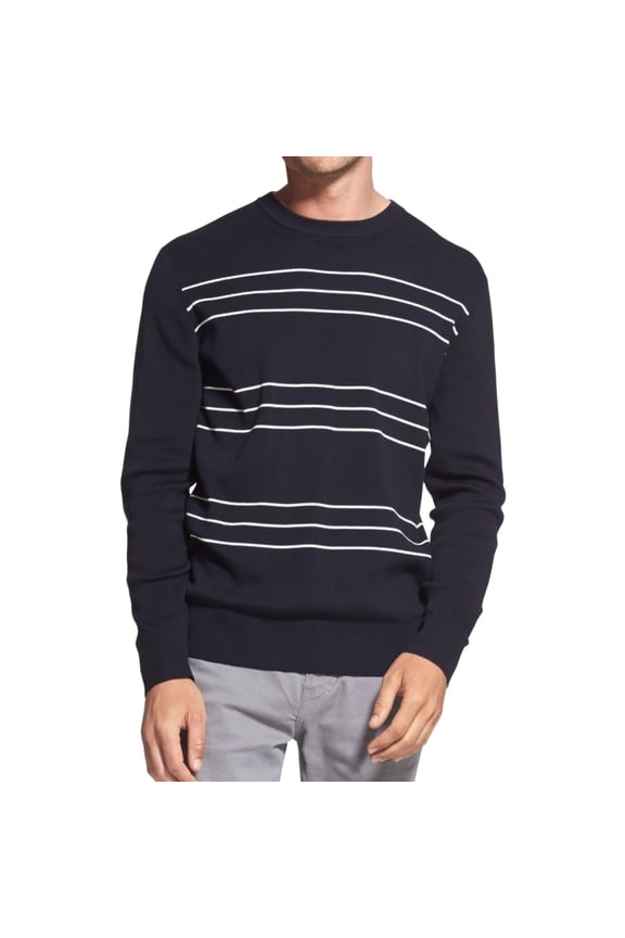 Mens Slim Stripe Pullover Sweater, Blue, XX-Large