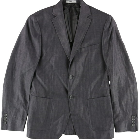 DKNY Mens Solid Two Button Blazer Jacket, Grey, 38