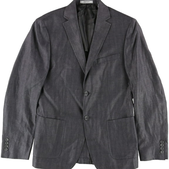DKNY Mens Solid Two Button Blazer Jacket, Grey, 38