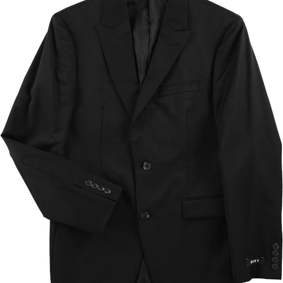 DKNY Mens Stretch Two Button Blazer Jacket, Black, 36 Short