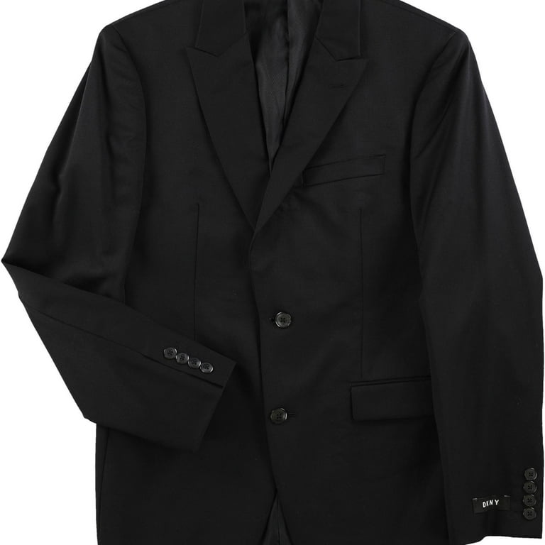 DKNY Mens Stretch Two Button Blazer Jacket, Black, 36 Short