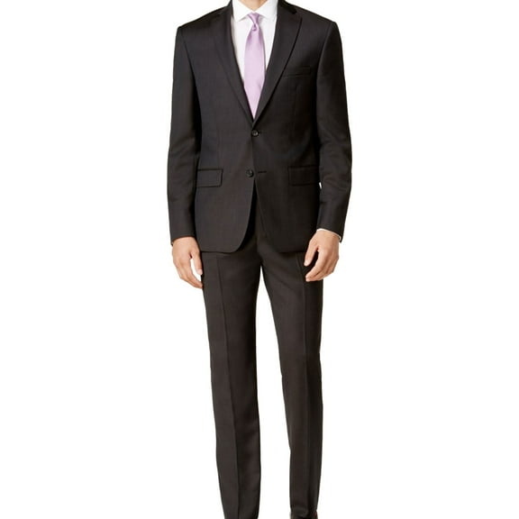 DKNY Mens Textured Two Button Blazer Jacket, Black, 44 Regular