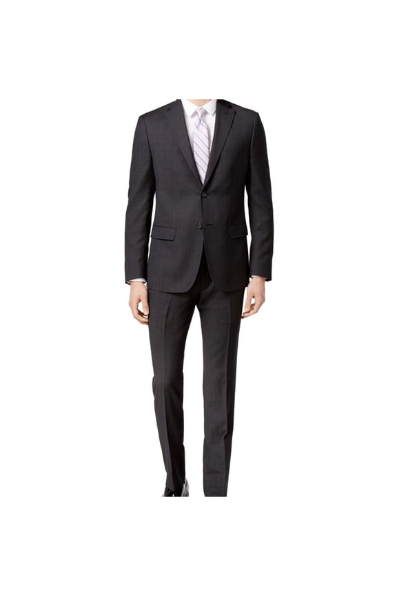 Mens Textured Two Button Formal Suit, Black, 44 Long / 37W x 39L