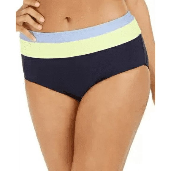 DKNY NAVY Colorblocked High-Waist Bikini Swim Bottom, US X-Small