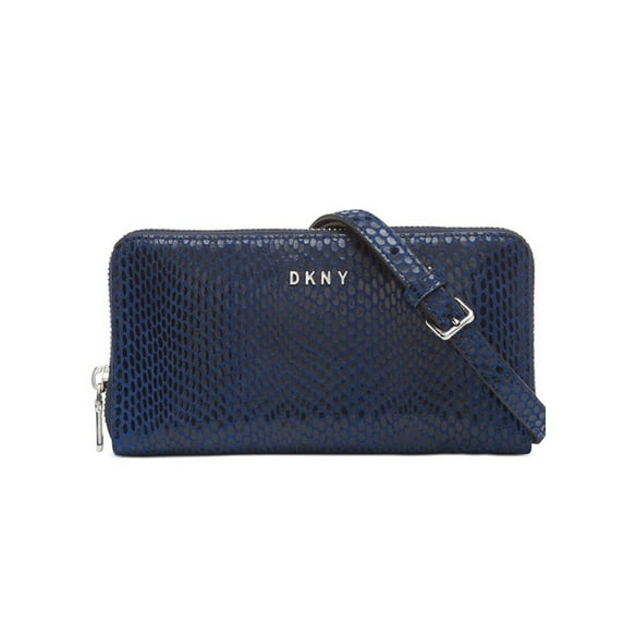 DKNY Navy Snake Print Faux Leather Crossbody Wallet